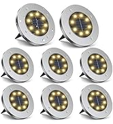 ZGWJ Solar Ground Lights,8 LED Solar Garden Lights Disk Lights Outdoor Waterproof Landscape Light...