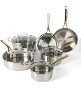 Martha Stewart Castelle 10 Piece 18/8 Durable Stainless Steel Induction Safe Pots and Pans Non-To...