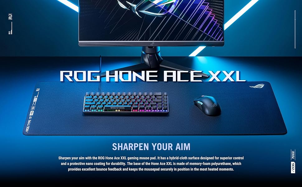 ASUS ROG Hone Ace XXL Gaming Mouse Pad, High-Density Memory Foam Base, Hybrid Cloth Material