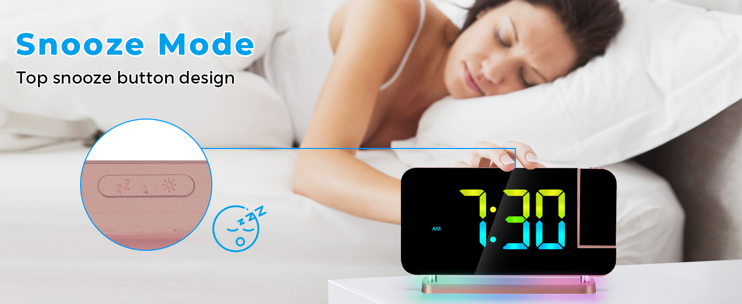 Projection Alarm Clock for Bedroom,7.4" LED Mirror Digital Clock Large Display