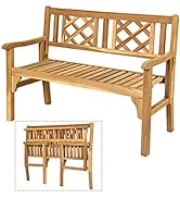 Giantex Outdoor Bench, Patio Wooden Bench, 4 Ft Foldable Acacia Wood Garden Bench, Outside Lovese...