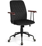 COSTWAY Velvet Office Chair, Upholstered Home Leisure Chair with Rubber Wood Armrests &amp; 5-Claw Me...