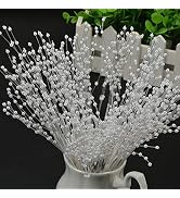 100 Pieces White Pearls Sticks Spray 4MM Pearl Beaded String Handmade Floral Bead Strands by EORT...
