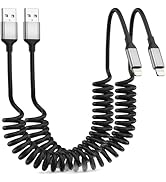 Coiled Lightning Cable for Car, 2 Pack Retractable iPhone Charger Cable Fast Charging, [MFi Certi...