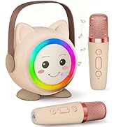 Mini Karaoke Machine Toy for Kids, Portable Karaoke Machine with 2 Wireless Microphone for 4,5,6,...