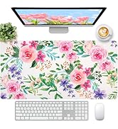 FreeNook Leather Desk Pad, Pink Floral Desk Matt for Desktop, Women Girls Waterproof Large Keyboa...