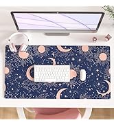 Colorful Star Large Desk Pad, Magic Pink Moon and Sun Extended Gaming Mouse Pad Non-Slip Desk Mat...