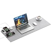 Heated Mouse Pad with 3 in 1 15W Fast Wireless Charging, Waterproof Warm Desk Pad, Heating 2-6H A...