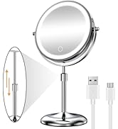 Gospire Height Adjustable LED Makeup Mirror 7", [1X/10X Magnification &amp; Type-C Rechargeable &amp; 3 C...