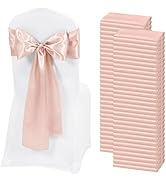 60 PCS Rose Gold Satin Chair Sashes, Ties Bows Designed Chairs Decorative, Chair Cover Sashes for...