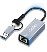 USB to Ethernet Adapter USB C Ethernet Adaptor for Laptop 1000Mbps Gigabit USB to RJ45 Network Co...
