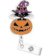 Funny Jack-O-Lantern Badge Reel, Black Cat Pumpkin Retractable Badge Holders, Holiday Badge Clip ...