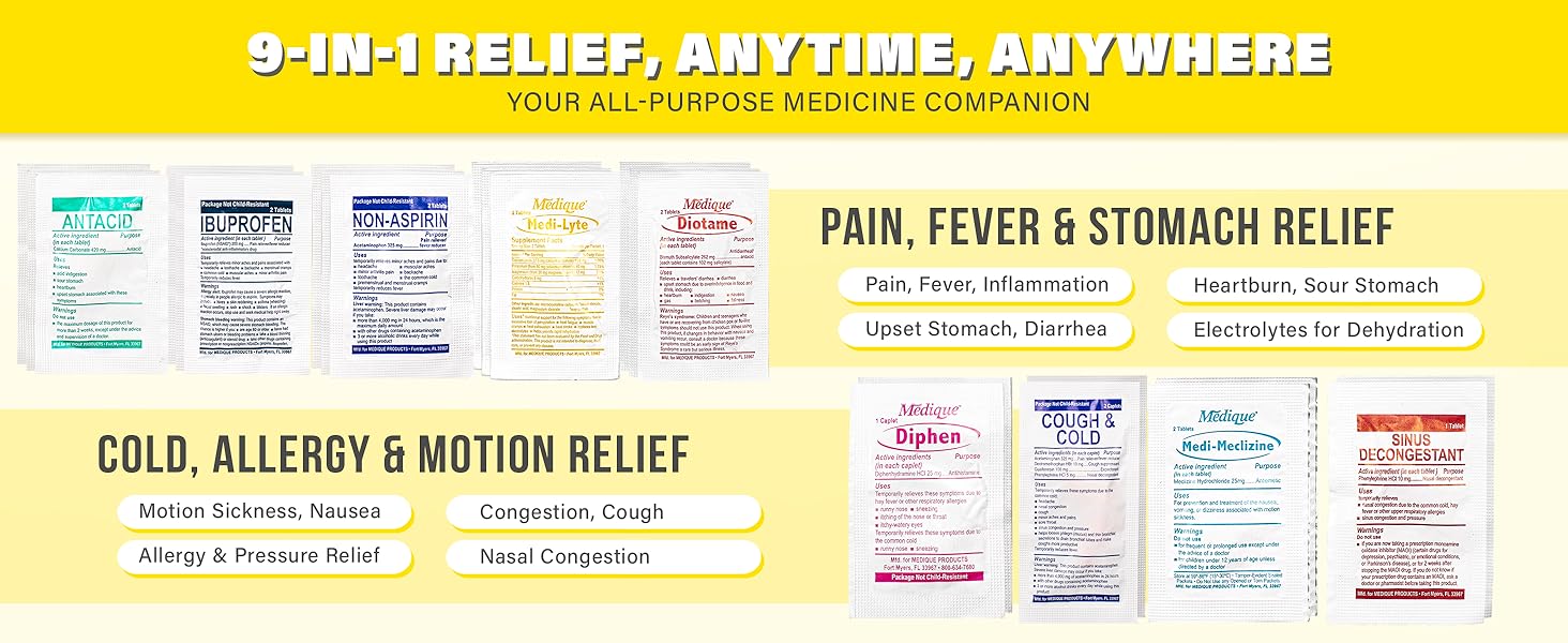 Pain Fever Stomach Cold Allergy Motion Sickness