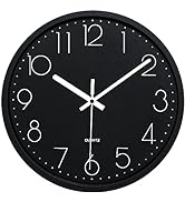 Plumeet Black Wall Clock Non Ticking Silent Quartz Round Clock Decorate Bedroom Home Kitchen Offi...