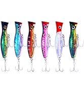 AJHMGJGO 6 Pcs Large Top Water Popper,4.7 in Saltwater Poppers Fishing Lures,3D Eyes with Hooks a...