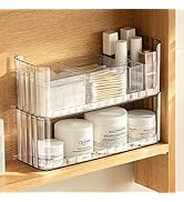 PAVSTINE 2 Tier Medicine Cabinet Organizer, Stackable Narrow Makeup Organizer with 2 Lipstick Org...