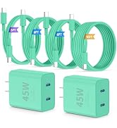 QZIIW Super Fast Samsung Charger Type C,45W Dual Port USB C Fast Charger Block [2-Pack] &amp; Extra L...
