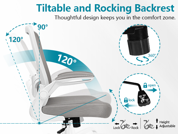 tiltable and rocking backrest