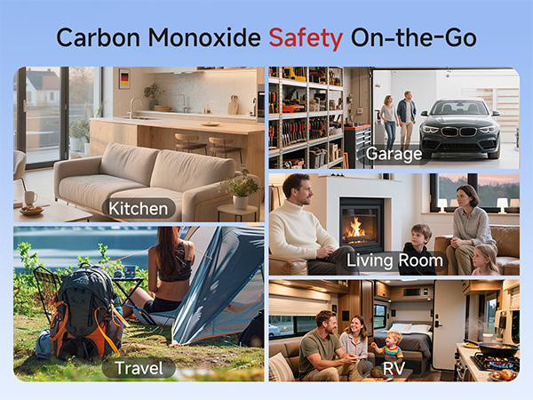 carbon monoxide detector kitchen garage living room travel