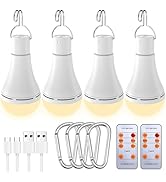 USB Rechargeable Light Bulb with Remote and Timer, Battery Backup Emergency Light Bulbs for Home ...