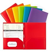 Aegero Folders with Pockets and Prong with Fasteners (6 Pack, Assorted Colors),Durable Plastic Po...