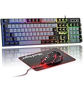 BlueFinger RGB Gaming Keyboard and Backlit Mouse Combo, USB Wired, LED Gaming Set for Laptop PC C...