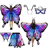 Jackcell Butterfly Wing Costumes for Women, Halloween Butterfly Cape with Skirt Adults, Fairy Dre...