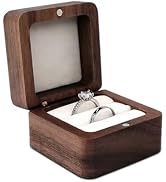 WisePoint Personalized Wooden Ring Box, Mini Engagement Ring Holder Box with Double Slot, Square ...