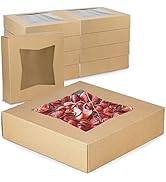 [25 Pack] Kraft Bakery / Pie Box With Window 10x10x2.5 inches - Auto-Popup Cardboard Gift Packagi...