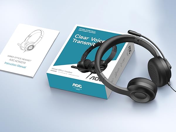 Computer Headset with Microphone for PC, USB Headset with Noise Cancelling Mic Black