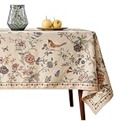 ISAENNE French Tablecloth for Rectangle Tables,Linen Table Cloth with Flowers and Birds Pattern,H...