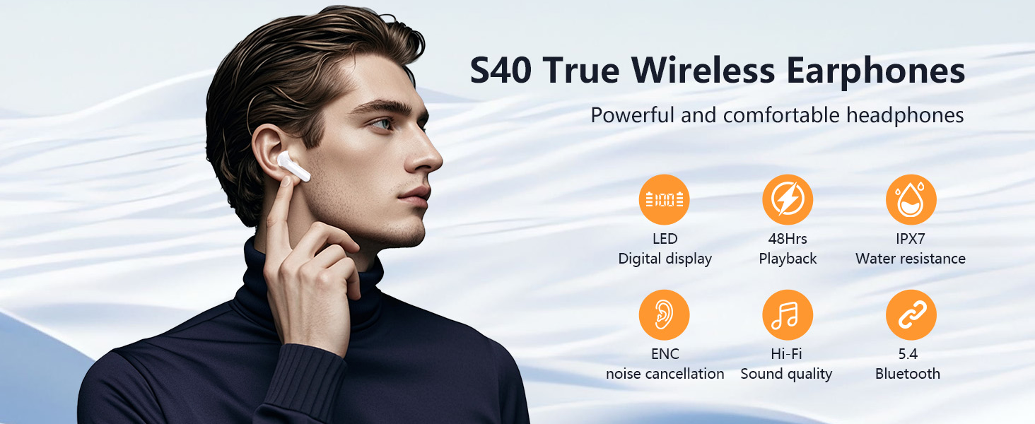 Wireless Earbuds 2025 NEW Bluetooth 5.4 Headphones Bass 3D Stereo, In-Ear Earphones with 4 ENC