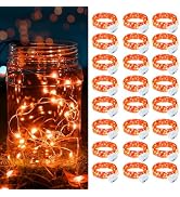 chzk 24 Pack Orange Fairy Lights Battery Operated, 7ft 20 LED Mini String Twinkle Lights for Chri...