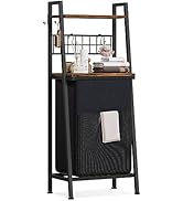 Furnulem 2 Tiers Laundry Hamper with Wooden Shelf and Hooks, Vertical Laundry Basket with Pull-Ou...