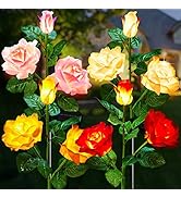 Brightown Outdoor Solar Garden Lights - 4 Pack LED Solar Flower Lights with Larger &amp; More Realist...