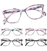 SIGVAN Ladies Reading Glasses 5 Pairs Blue Light Blocking Spring Hinge Fashion Pattern Print Eyeg...