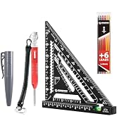 7inch Rafter Square with Level Vial, Heavy Duty Multi-Purpose Aluminum Triangle Ruler with Carpen...