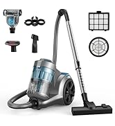 1700W Canister Vacuum Cleaner, 45Kpa Bagless Vacuum Cleaner, Multi-Cyclonic Filtration, 2 Anti-Al...