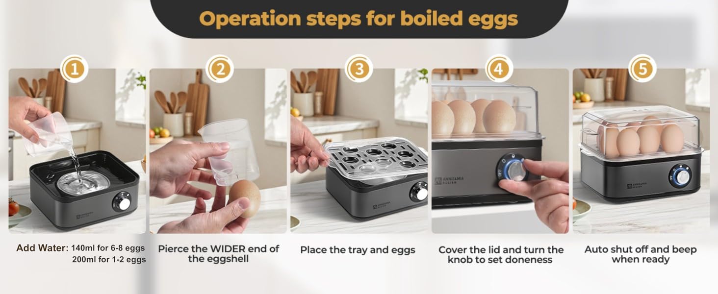 Operation steps for boiled eggs.