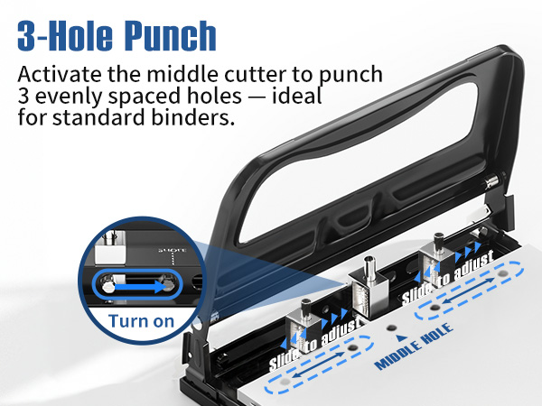 XOOL 3 Hole Punch, Heavy Duty Metal Hole Puncher for 2 or 3 Holes