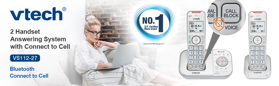 vtech vs112-27 2 handset with bluetooth connect to cell