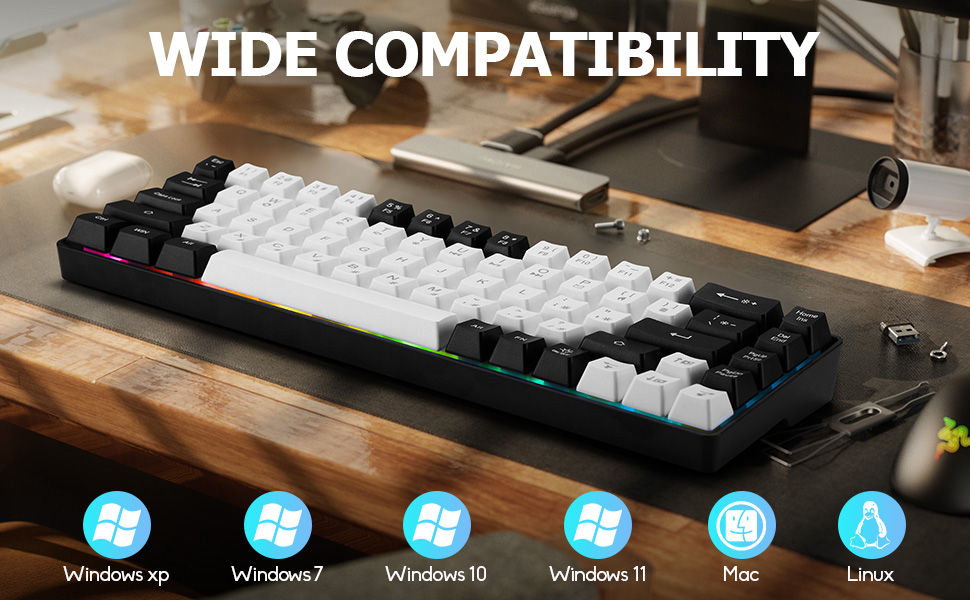 Wired Portable 60% Mechanical Feeling Gaming Keyboard,