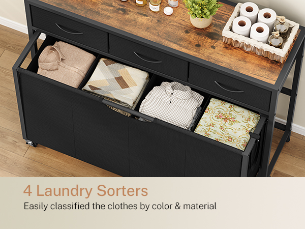 Laundry Sorter, Rolling Laundry Hamper with 4 Section Pull-Out Bags