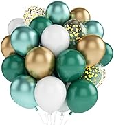 Metallic Green Gold Balloons, 60 Packs 12 Inch Dark Green White Gold Latex Balloons with Ribbons ...