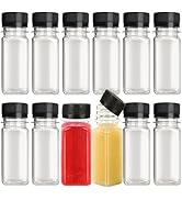 zandfelo 12 Pcs 2 oz Plastic Juice Bottles, Mini Plastic Bottles with Black Lids, Reusable Bevera...