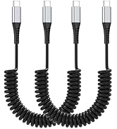 Coiled USB C to USB C Cable, 2 Pack Retractable USB Type C Charging Cable 60W USB C to C Coiled C...