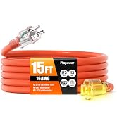 15 FT Outdoor Extension Cord Waterproof, 16/3 Gauge Heavy Duty 3 Prong Power Cord with Lighted In...