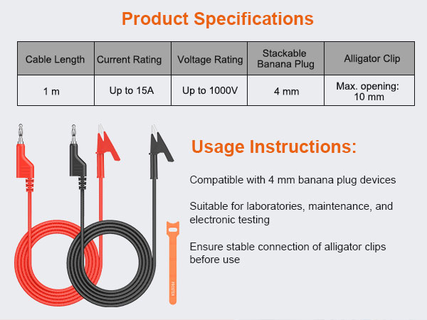 Stackable Banana Plug to Alligator Clip
