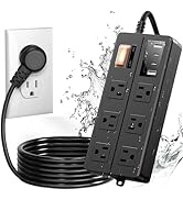 IPX6 Outdoor Power Strip Weatherproof, Waterproof Surge Protector with 6 Wide Outlet with 2A2C US...