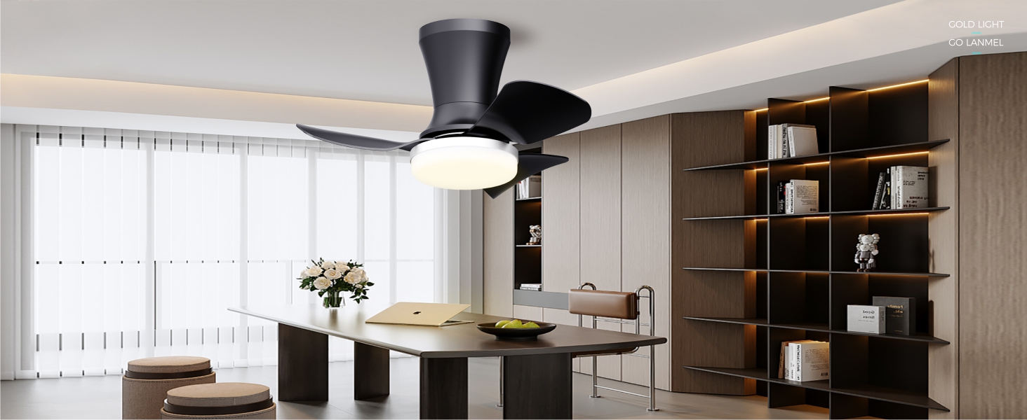 low profile modern ceiling fans with lights remote flush mount white black